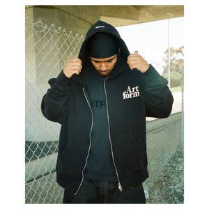 Double Zip Hoodie - Garment Dye Black