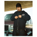 Double Zip Hoodie - Garment Dye Black