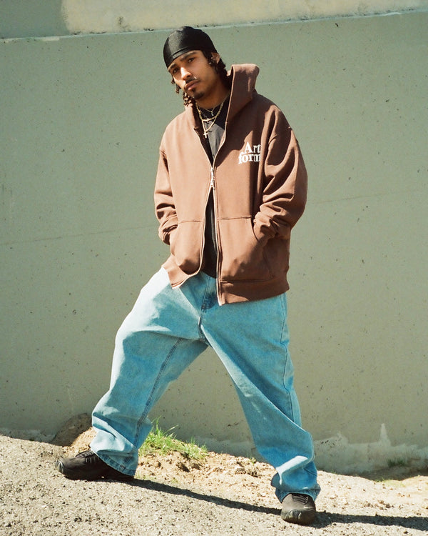 Double Zip Hoodie - Garment Dye Brown