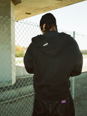 Double Zip Hoodie - Garment Dye Black