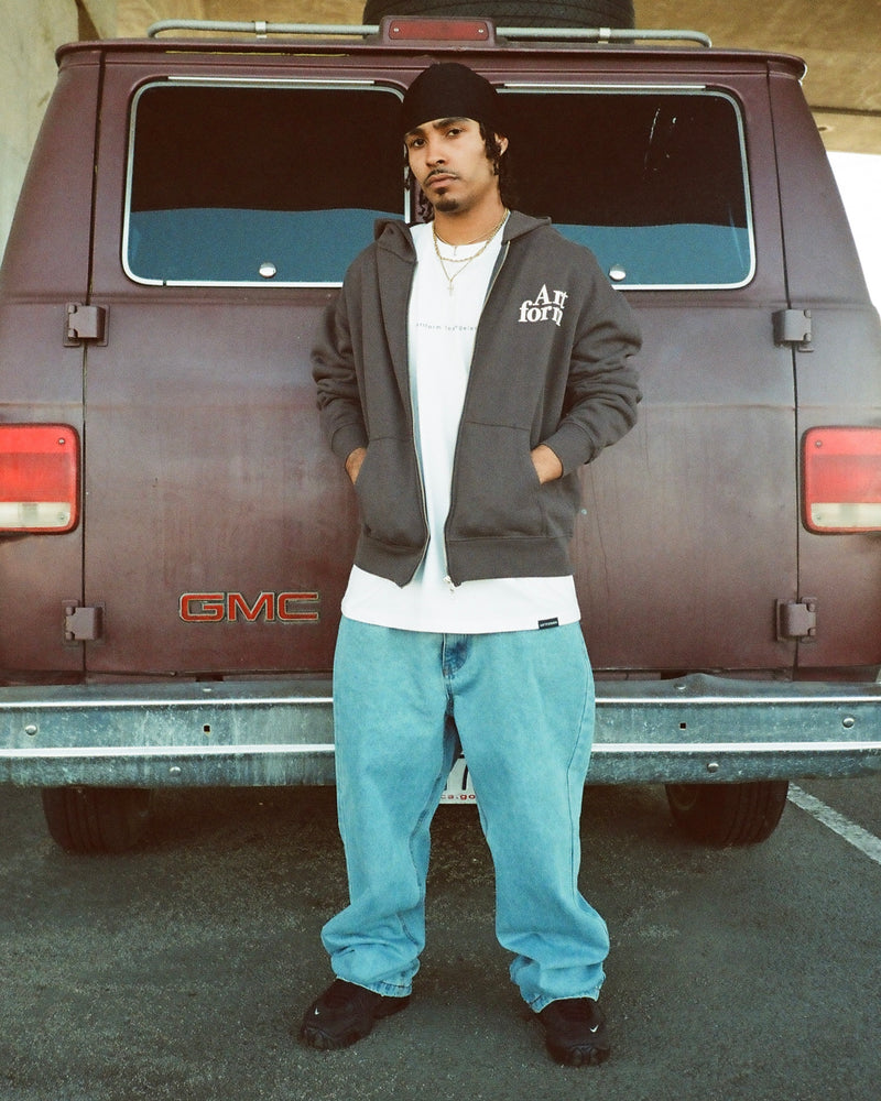 Double Zip Hoodie - Garment Dye Grey