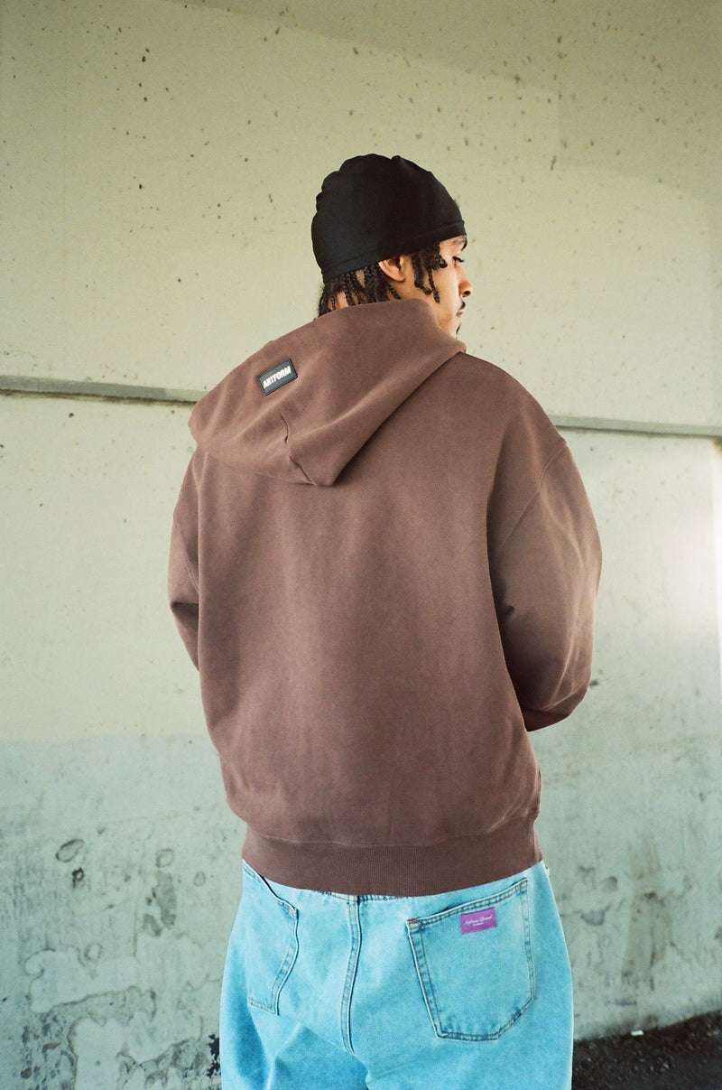 Double Zip Hoodie - Garment Dye Brown